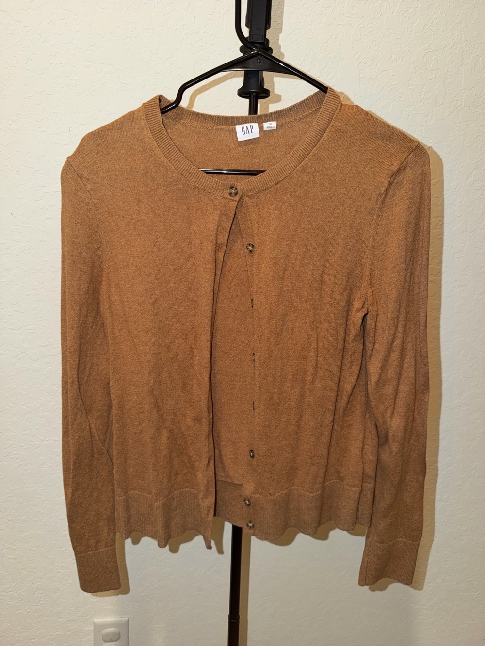 GAP Women's Tan Button-Front Crewneck Cardigan